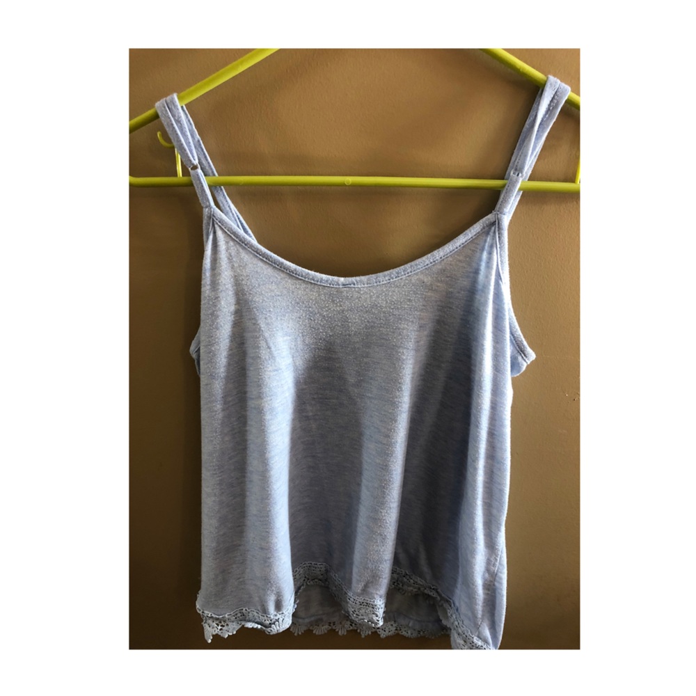 Blue Lace Spaghetti Strap Tank Top